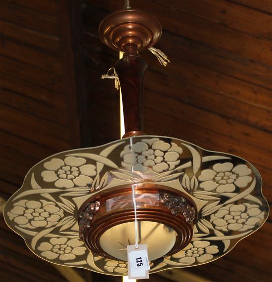 Art Deco copper & mirror hanging electrolier(-)